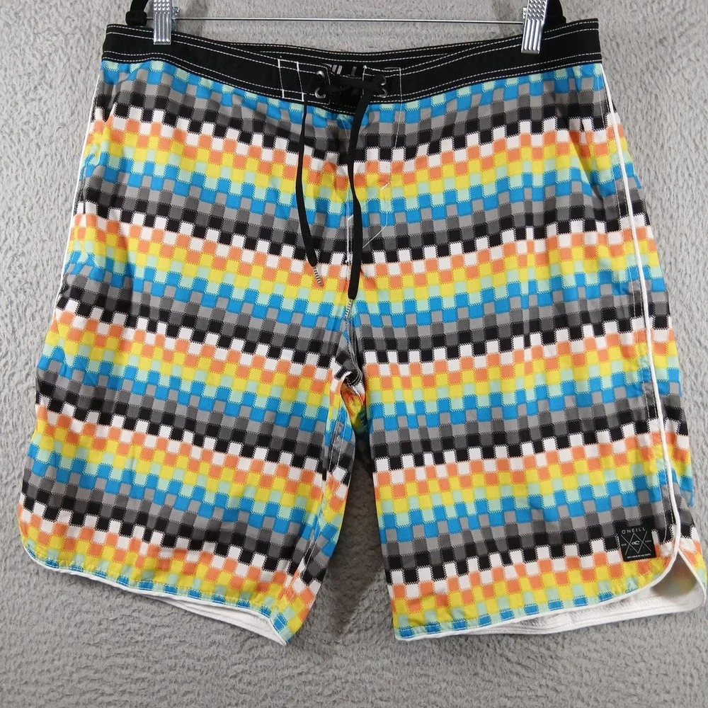 O'Neill Boardshorts‎ Mens 38 Multi-color Checkered Swim Trunks EUC
